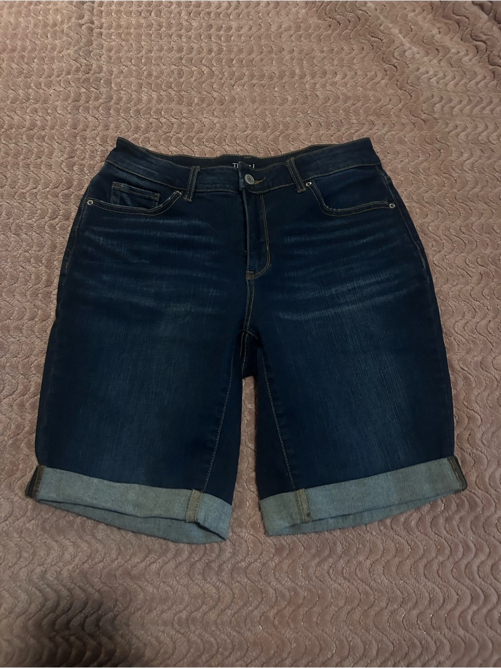 Denim Cuffed Women's Bermuda Shorts - Dark Blue